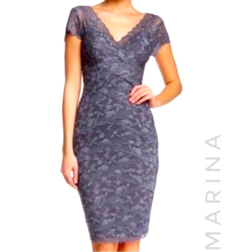 Marina gray lace dress. Size 8.